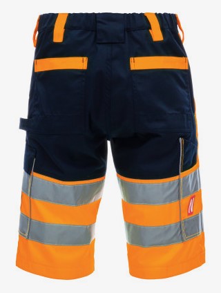 NITRAS MOTION TEX VIZ, kurze Warnschutz-Arbeitshose neonorange / marineblau