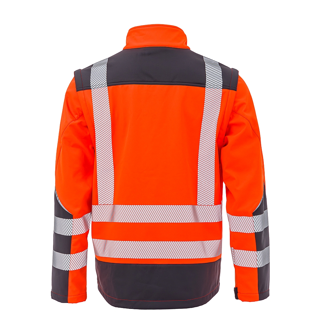 LeiKaTex® • BRIGHT LINE • Warnschutz-Softshelljacke • EN ISO 20471 • warnorange/grau