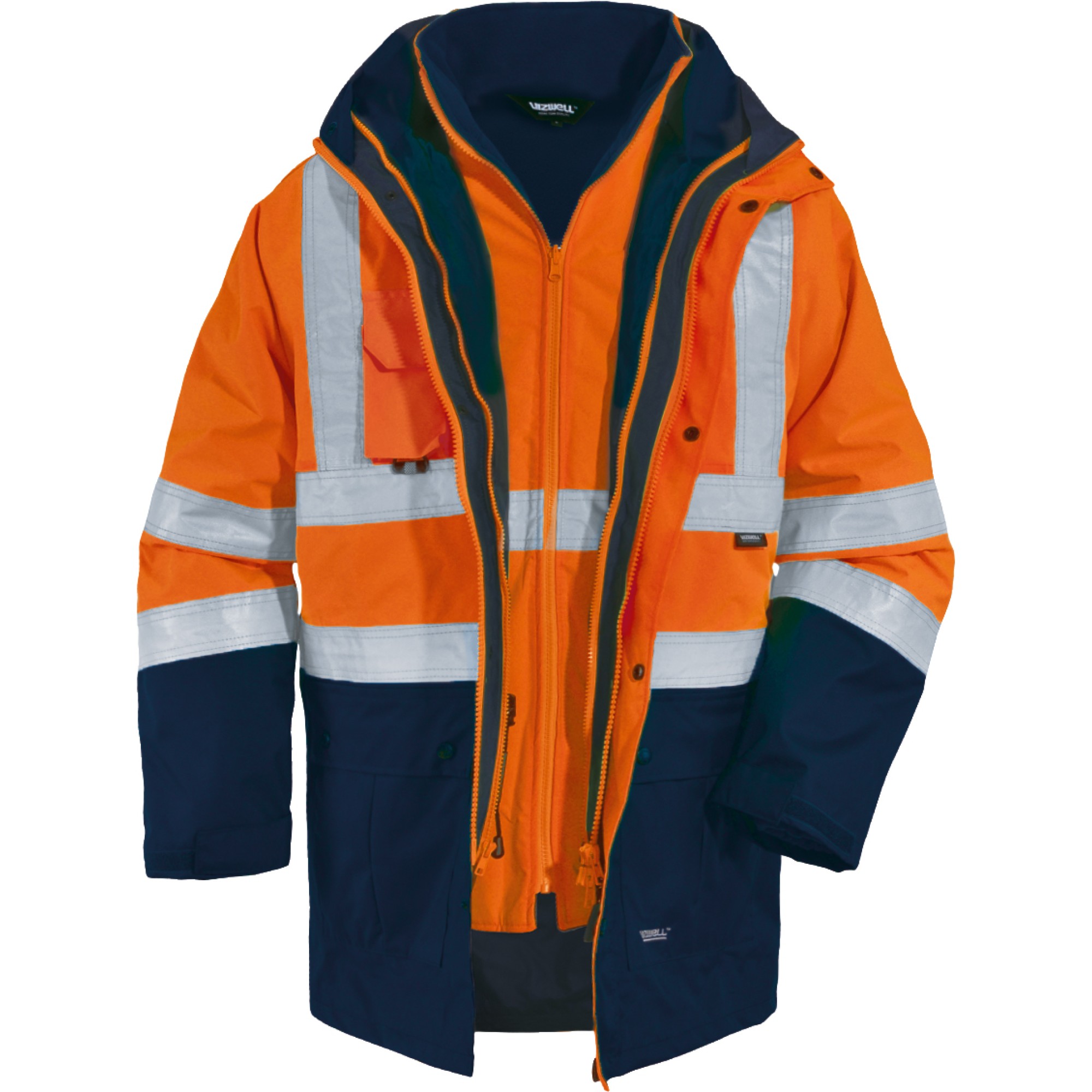 Warnschutz Kontrast Parka 5in1 leuchtorange/marine