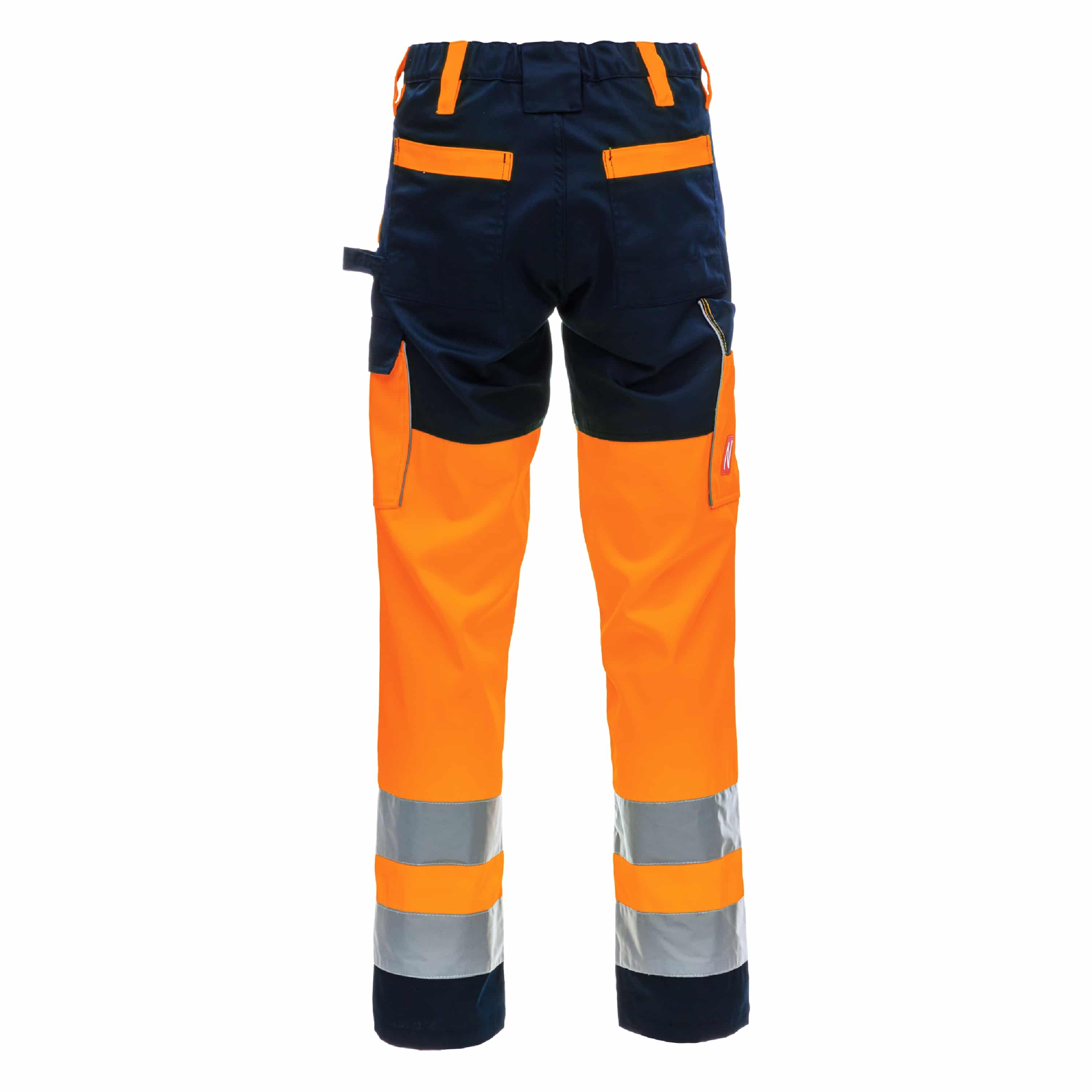 NITRAS MOTION TEX VIZ, Warnschutz-Arbeitshose neonorange / marineblau