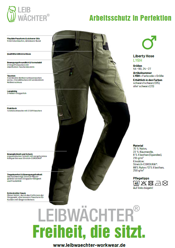 Leibwächter Liberty line Bundhose olive/schwarz