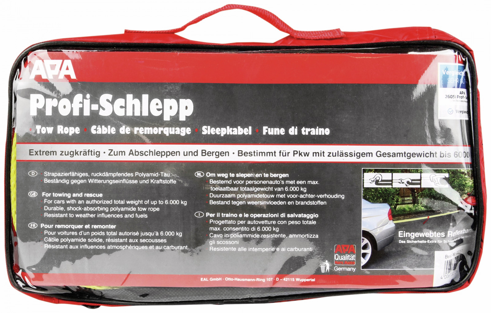 Abschleppseil APA 26051, Profi-Schlepp, 4 m, 6000 kg