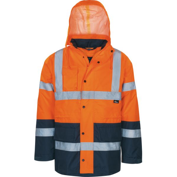 Auslaufmodell - Vizwell Warnschutz Kontrast Parka 2 in 1 leuchtorange/marine (heraustrennbares Steppfutter)