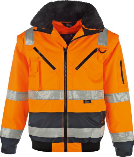 Warnschutz Kontrast Pilotenjacke 4 in 1 leuchtorange/marine