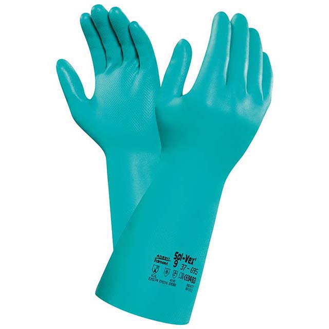 $$ Ansell Baumwollvelour Nitril Handschuhe Solvex® grün Stärke 0,425 mm