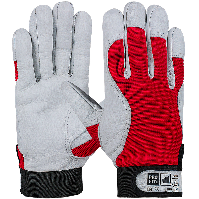 Pro-Fit® Nappaleder Handschuh mit Trikotrücken, rot und Klettverschluss