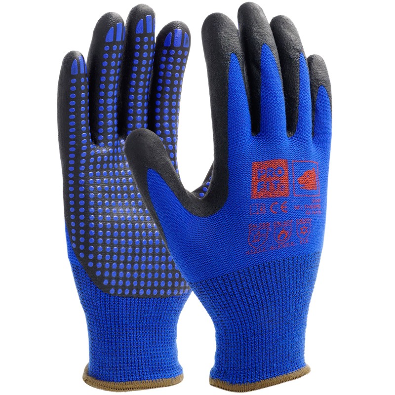 Pro-Fit® NI-Thermo Nitril-Feinstrickhandschuh, blau / schwarz, mit Punktbenoppung