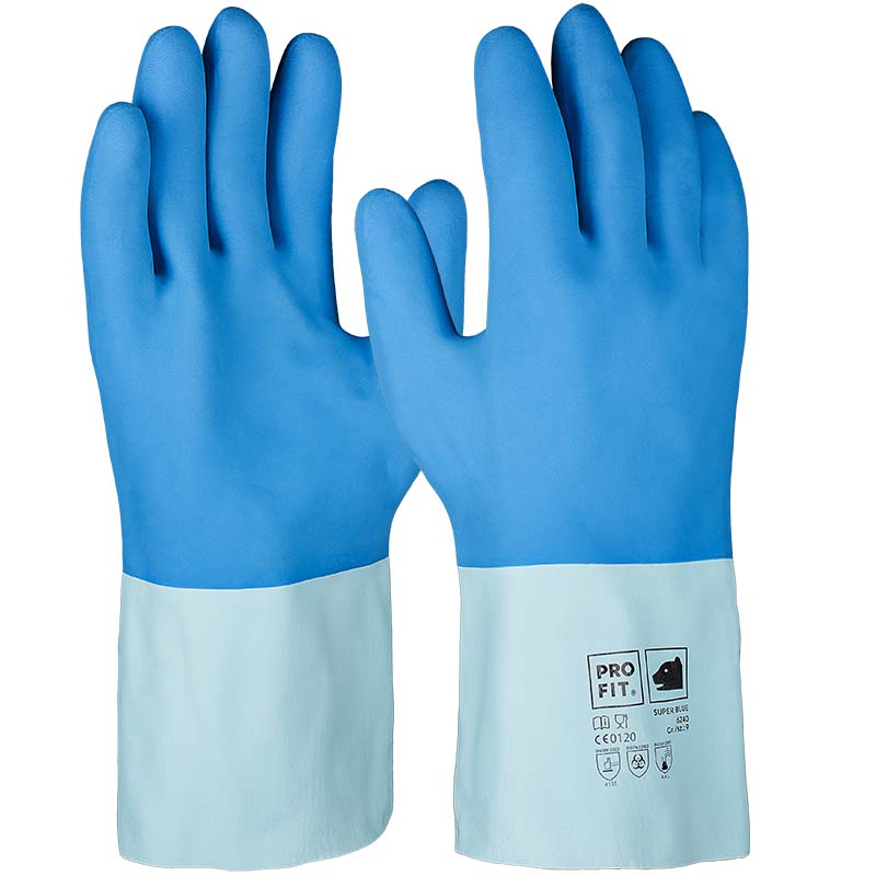 ProFit® Super Blue Latex-Chemikalienschutzhandschuh, blau, geraute Oberfläche
