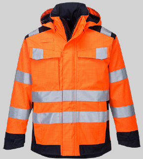 MV70 - PORTWEST® Modaflame Regen Multinorm Arc-Jacke Orange/Marine