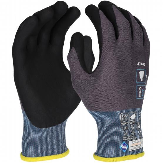 Pro-Fit®  "Maxim cool", MFT® Nitril Feinstrickhandschuh grau / schwarz