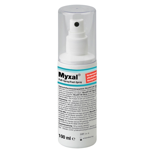 MYXAL® Fuß-Spray Alkoholfrei parfümfrei Desinfektion Schuh Fuß 100ml Pump-Spray