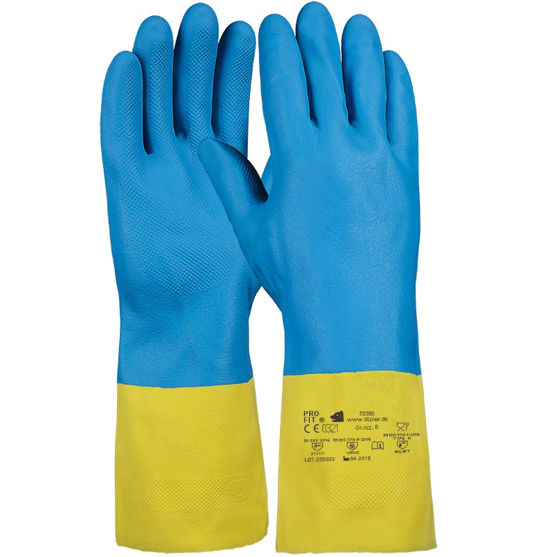 Heveaprene Chemikalienschutzhandschuh  gelb / blau  30 cm Latex/Neopren 