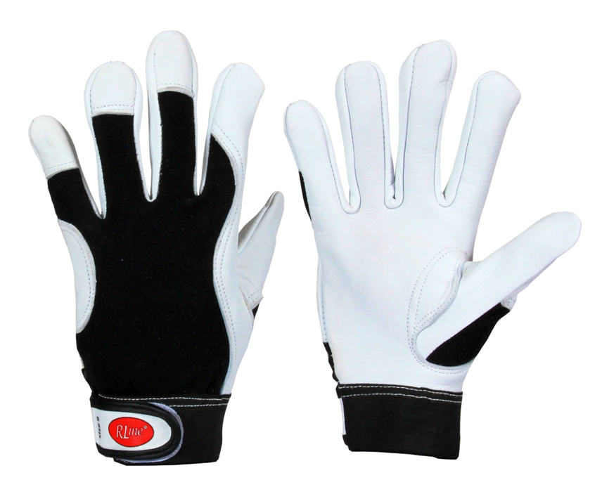 RLine Ziegen-Nappaleder-Handschuh Premium Kletterverschluss  schwarzer Baumwollhandrücken