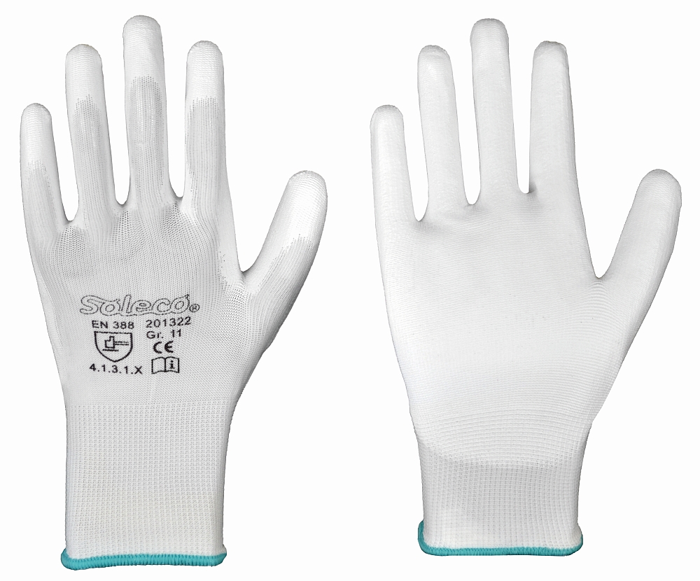 Soleco® Polyester-Feinstrick-Handschuh mit PU-Beschichtung weiß 