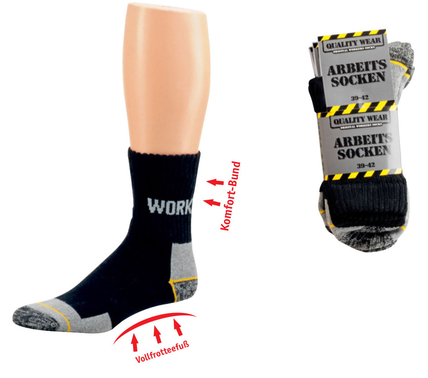 Komfortbund-Arbeitssocken WORK, normallang, 70% BW, 30% PE  schwarz/grau