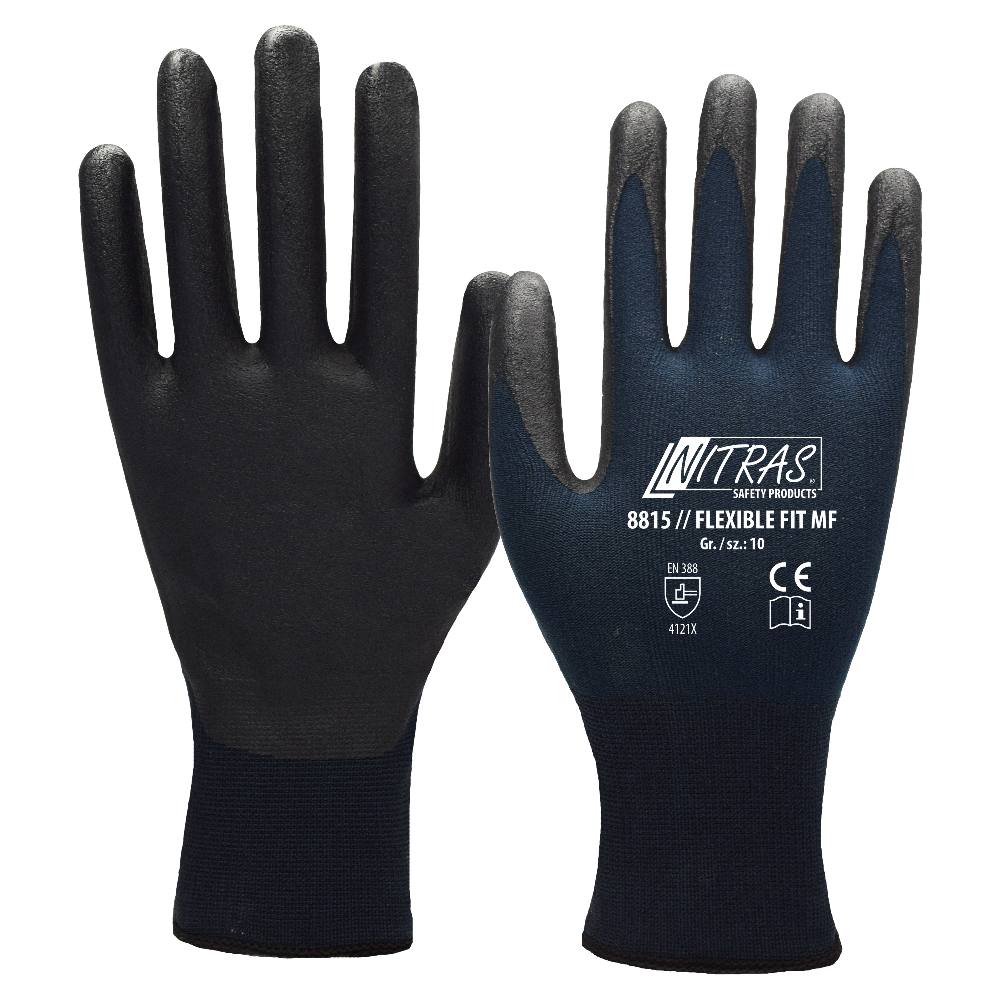 NITRAS® FLEXIBLE FIT MF, Strickhandschuhe, Spezial-Stretch-Strick, dunkelblau, Nitril-Mikroschaum-Beschichtung, schwarz, EN 388, OEKO-TEX STANDARD 100®