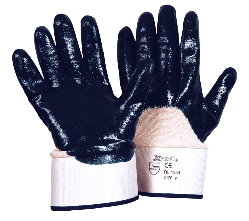 Soleco®  Nitril-Handschuh blau Stulpe teilbeschichtet CE CAT 2