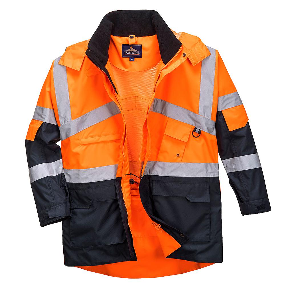 S760 - 2-farbige atmungsaktive Warnschutzjacke/Regenjacke Orange/Marine