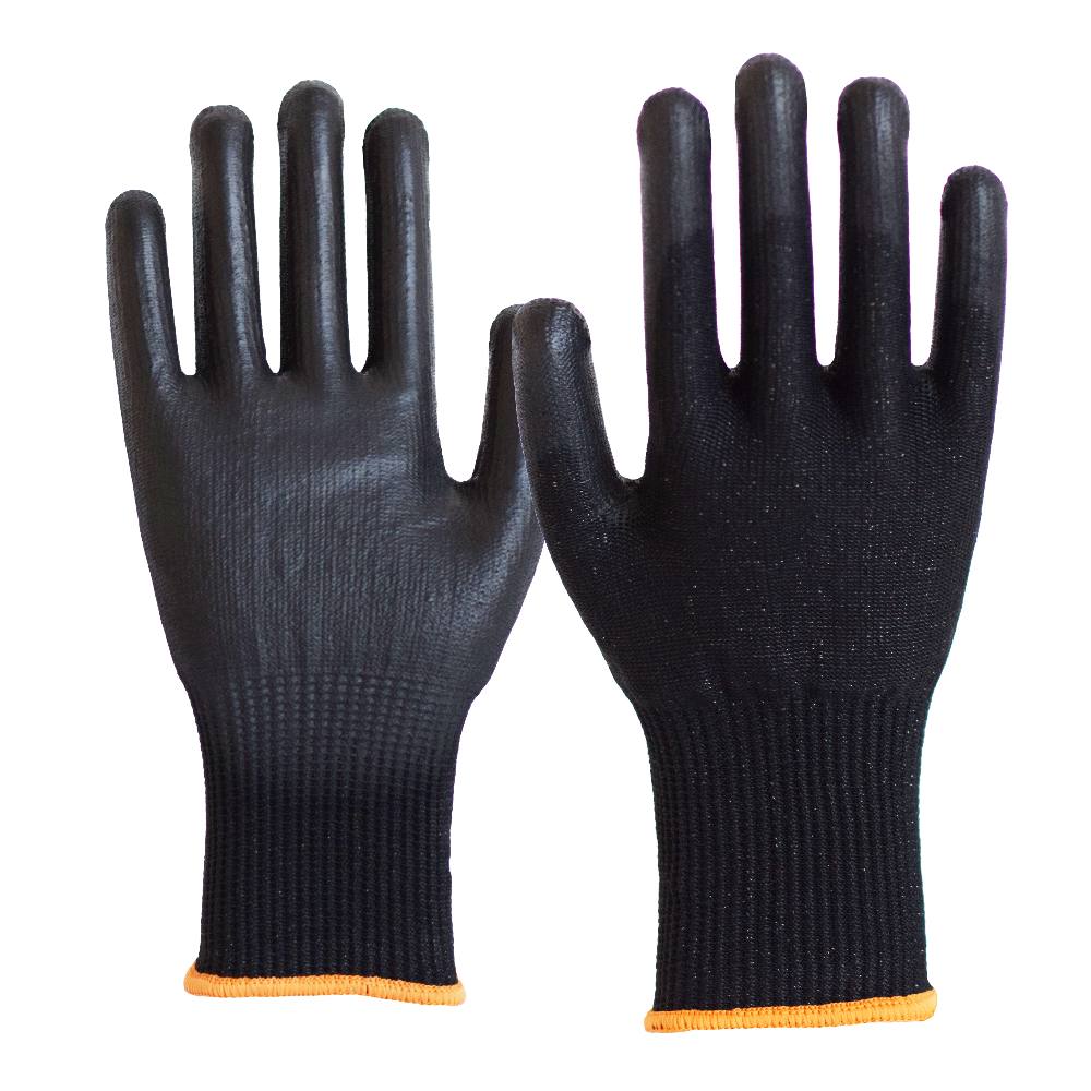 NITRAS® CUT F, Schnittschutzhandschuhe, schwarz, PU-Beschichtung, teilbeschichtet auf Innenhand und Fingerkuppen, schwarz, EN 388
