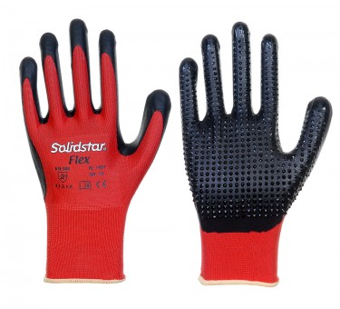 Solidstar®  FLEX  Polyester-Feinstrickhandschuh mit Nitrilschaumbeschichtung + Nitril-Noppen