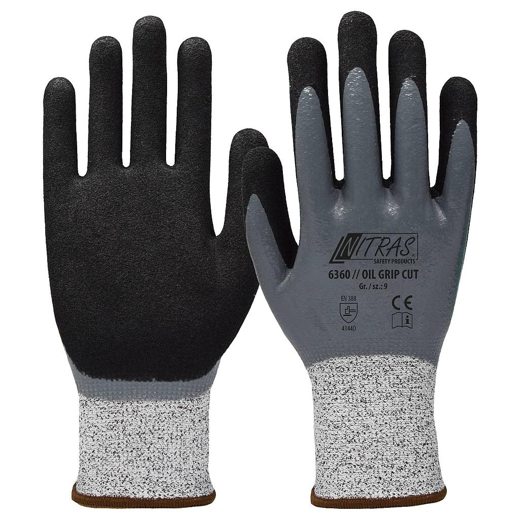 NITRAS OIL GRIP CUT, Schnittschutzhandschuhe, Spezialgarn, grau, mit zweifacher Beschichtung