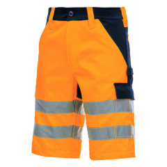 NITRAS MOTION TEX VIZ, kurze Warnschutz-Arbeitshose neonorange / marineblau