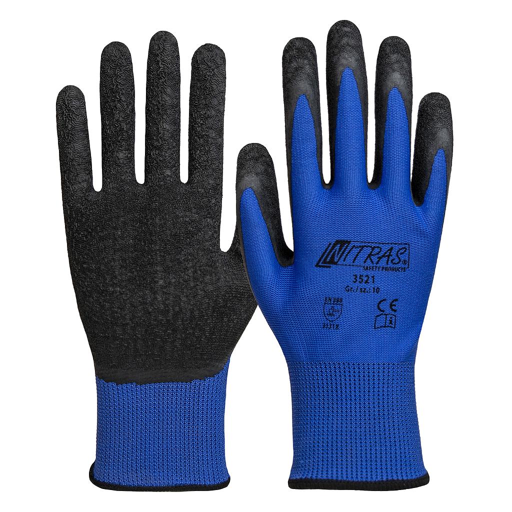 NITRAS Nylonhandschuhe, blau, Latex-Beschichtung, schwarz