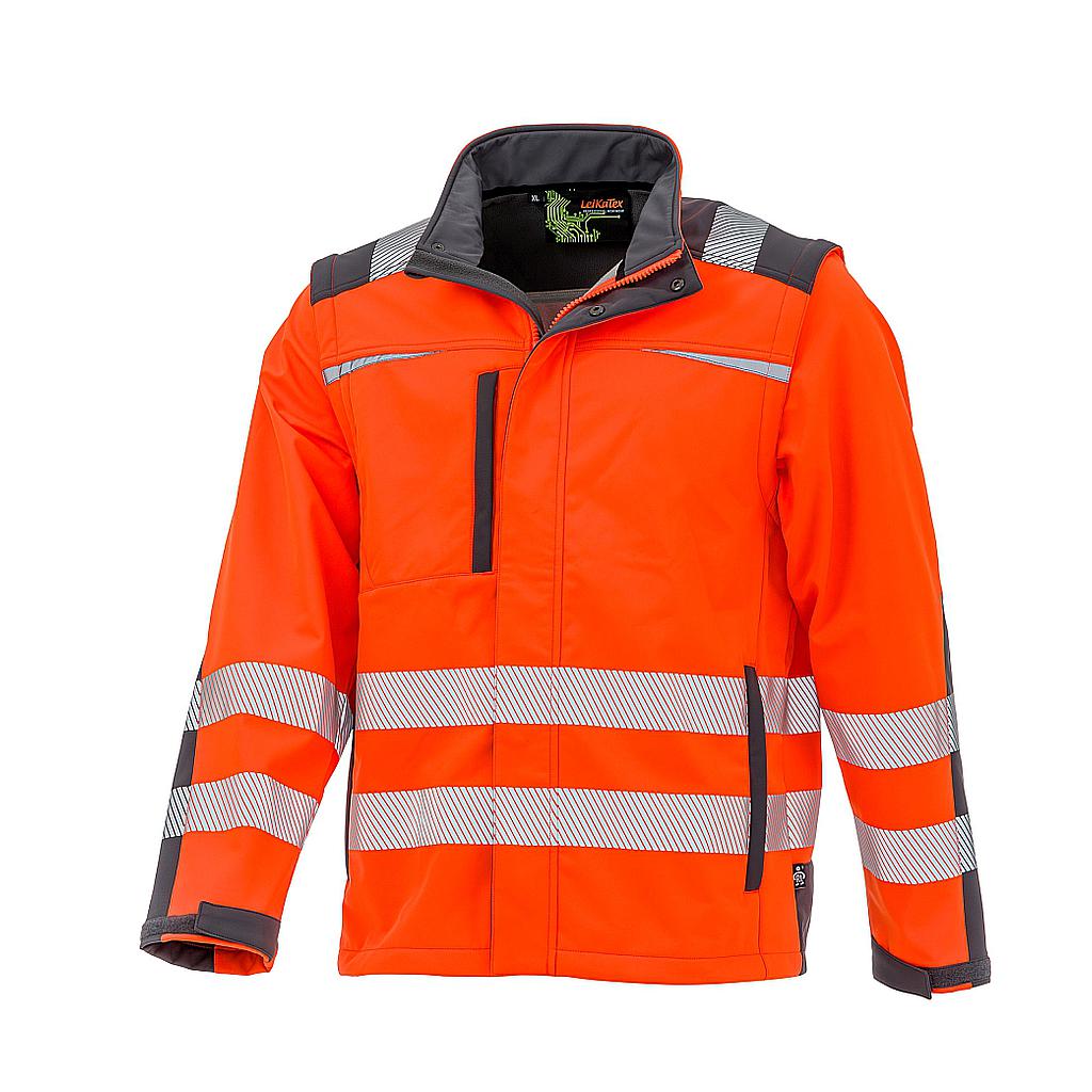 LeiKaTex® • BRIGHT LINE • Warnschutz-Softshelljacke • EN ISO 20471 • warnorange/grau