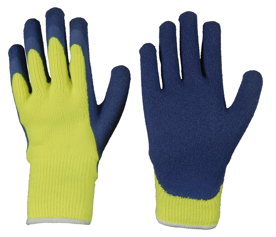 Solidstar® • Thermo-Polyacryl-Schlingenhandschuh • mit schrumpfgerauter blauer Latex-Beschichtung • CE CAT 2