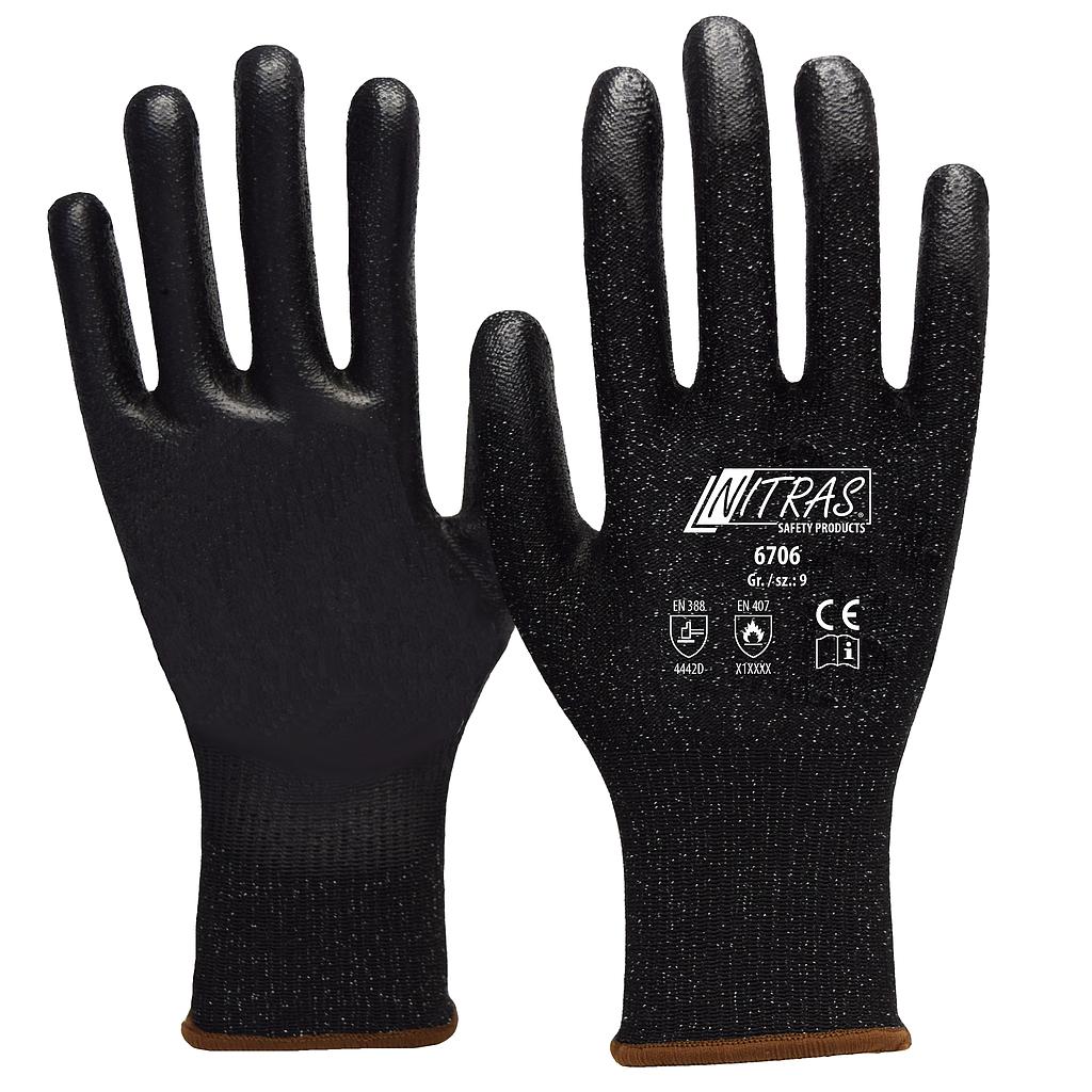 NITRAS® Schnittschutzhandschuhe, Spezialgarn, schwarz, PU-Beschichtung, schwarz EN 388, EN 407