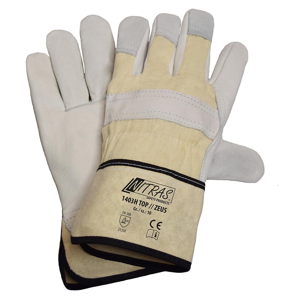 NITRAS® ZEUS Rindvolllederhandschuhe, Baumwoll-Rücken, naturfarben, Rindvollleder, grau EN 388