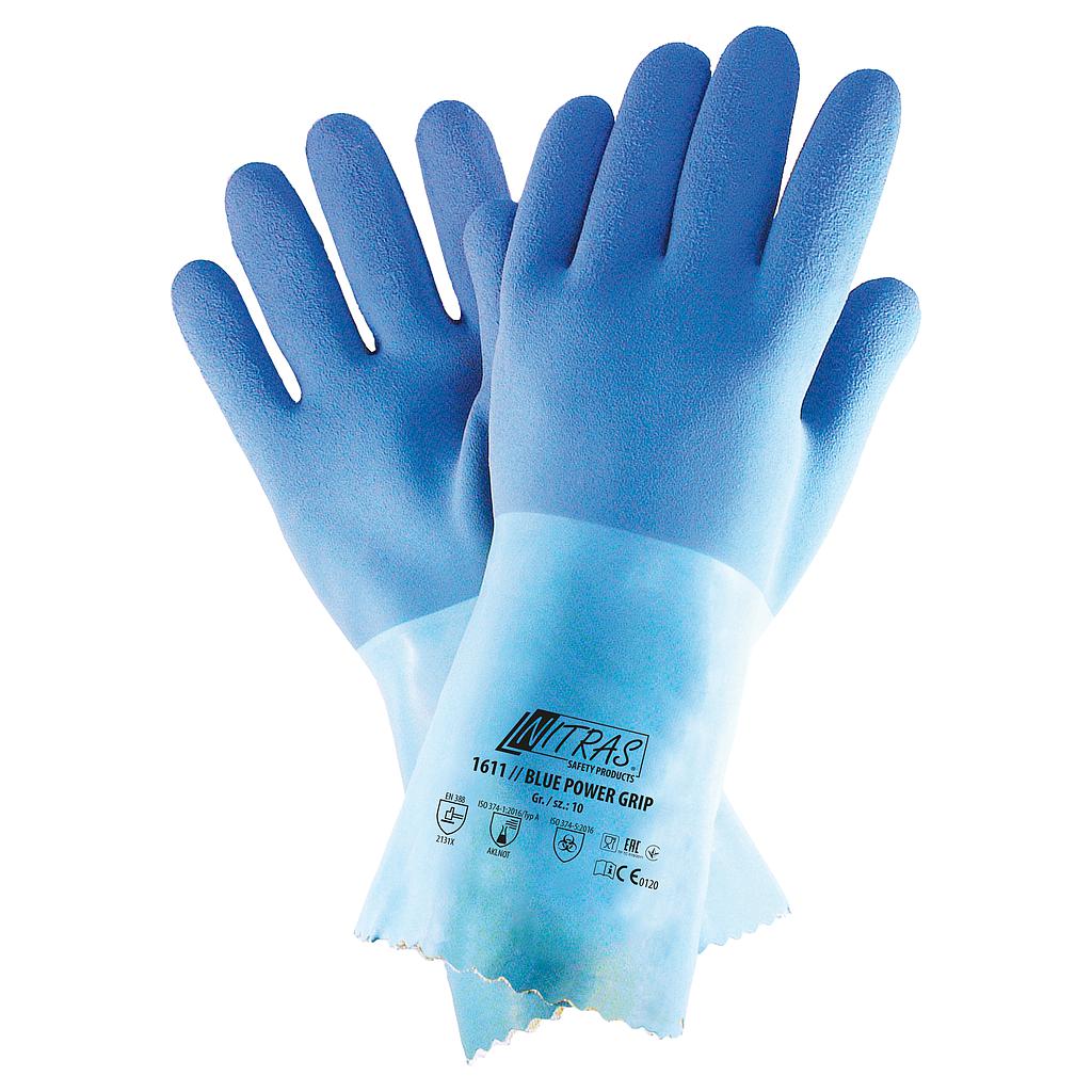 NITRAS BLUE POWER GRIP, Chemikalienschutzhandschuhe, Baumwoll-Trikot, naturfarben, Latex, blau
