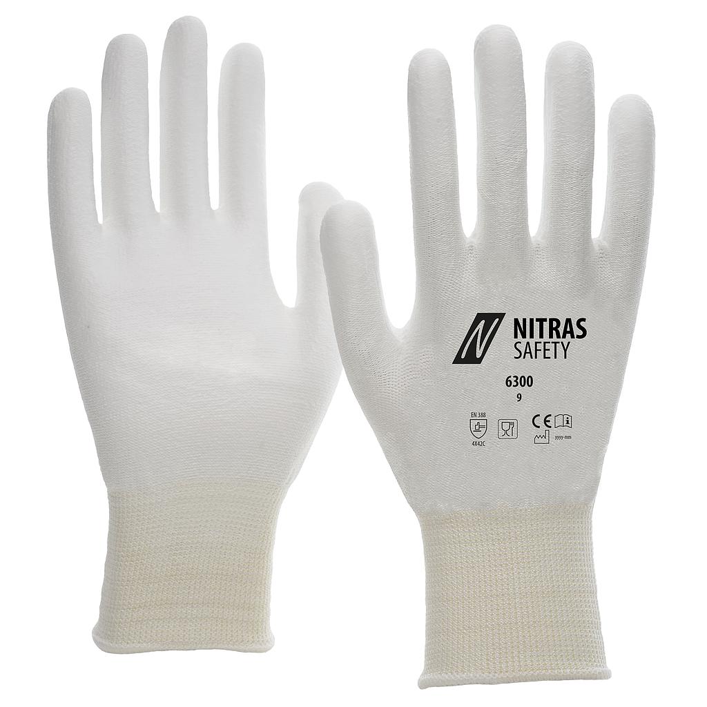 NITRAS Schnittschutzhandschuhe, Spezialgarn, weiß, PU-Beschichtung, weiß