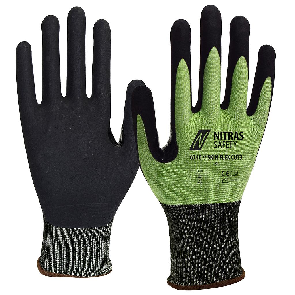 NITRAS SKIN FLEX CUT3, Schnittschutzhandschuhe, Spezialgarn, grün, Spezialbeschichtung, schwarz