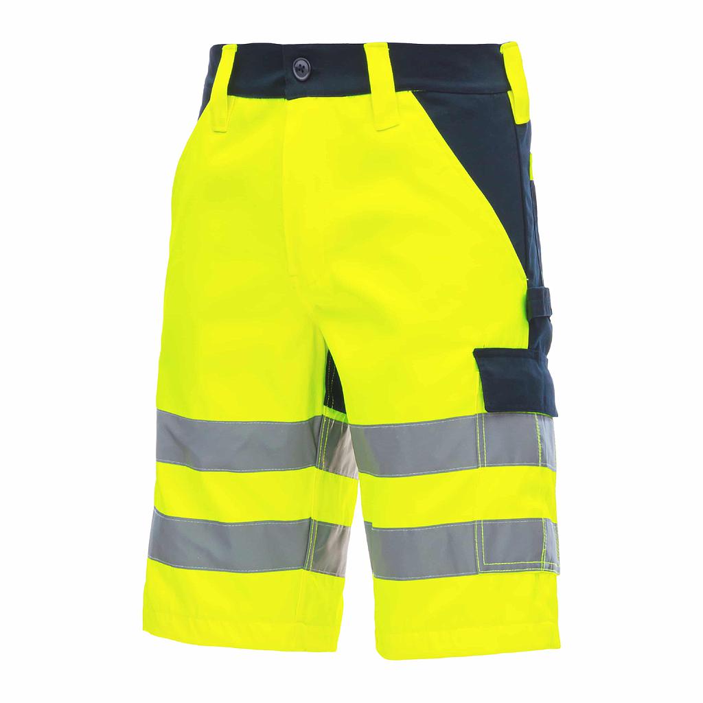 NITRAS MOTION TEX VIZ, kurze Warnschutz-Arbeitshose neongelb / marineblau