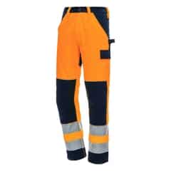 NITRAS MOTION TEX VIZ, Warnschutz-Arbeitshose neonorange / marineblau
