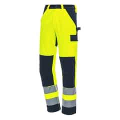 NITRAS MOTION TEX VIZ, Warnschutz-Arbeitshose neongelb / marineblau