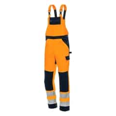 NITRAS MOTION TEX VIZ, Warnschutz-Latzhose neonorange / marineblau