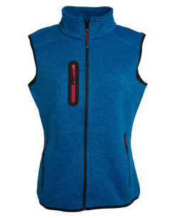 Damen Strickfleece Weste mit Stehkragen royal melange/red 