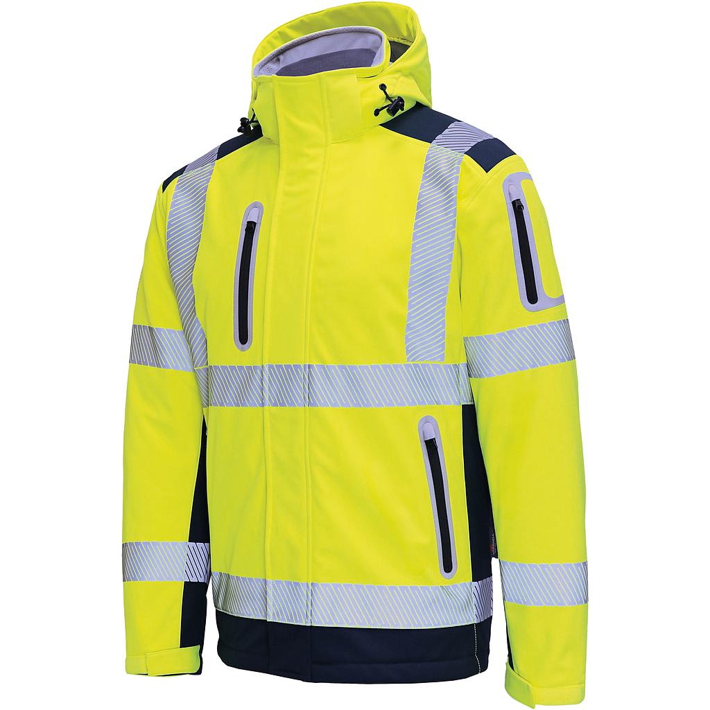 Vizwell Warnschutz Kontrast Winter-Softshelljacke leuchtgelb/marine mit Innenjacke