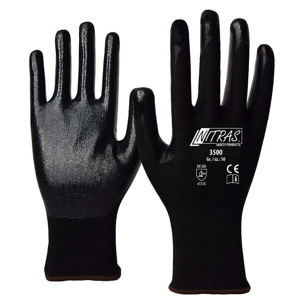 NITRAS® Nylonhandschuhe, Nitril-Beschichtung, teilbeschichtet auf Innenhand und Fingerkuppen, schwarz, EN 388
