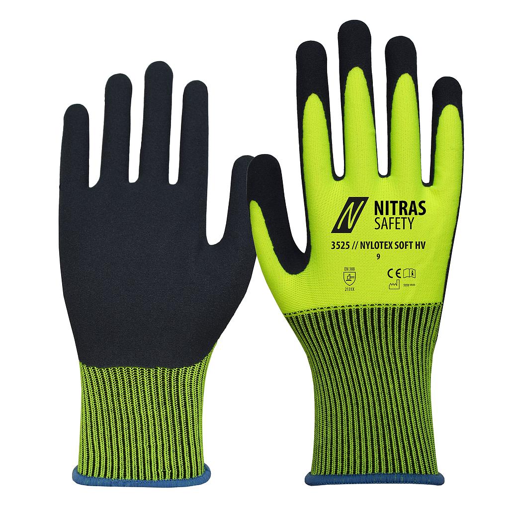 NITRAS® NYLOTEX SOFT HV, Montagehandschuhe, neongelb, Latexschaum-Beschichtung, dunkelblau, EN 388