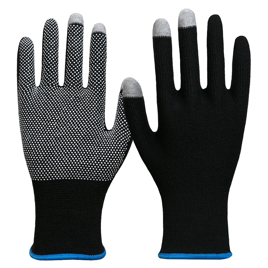 NITRAS® SMART SWIPE, Strickhandschuhe, Baumwolle / Elasthan, schwarz, PVC-Noppen, weiß