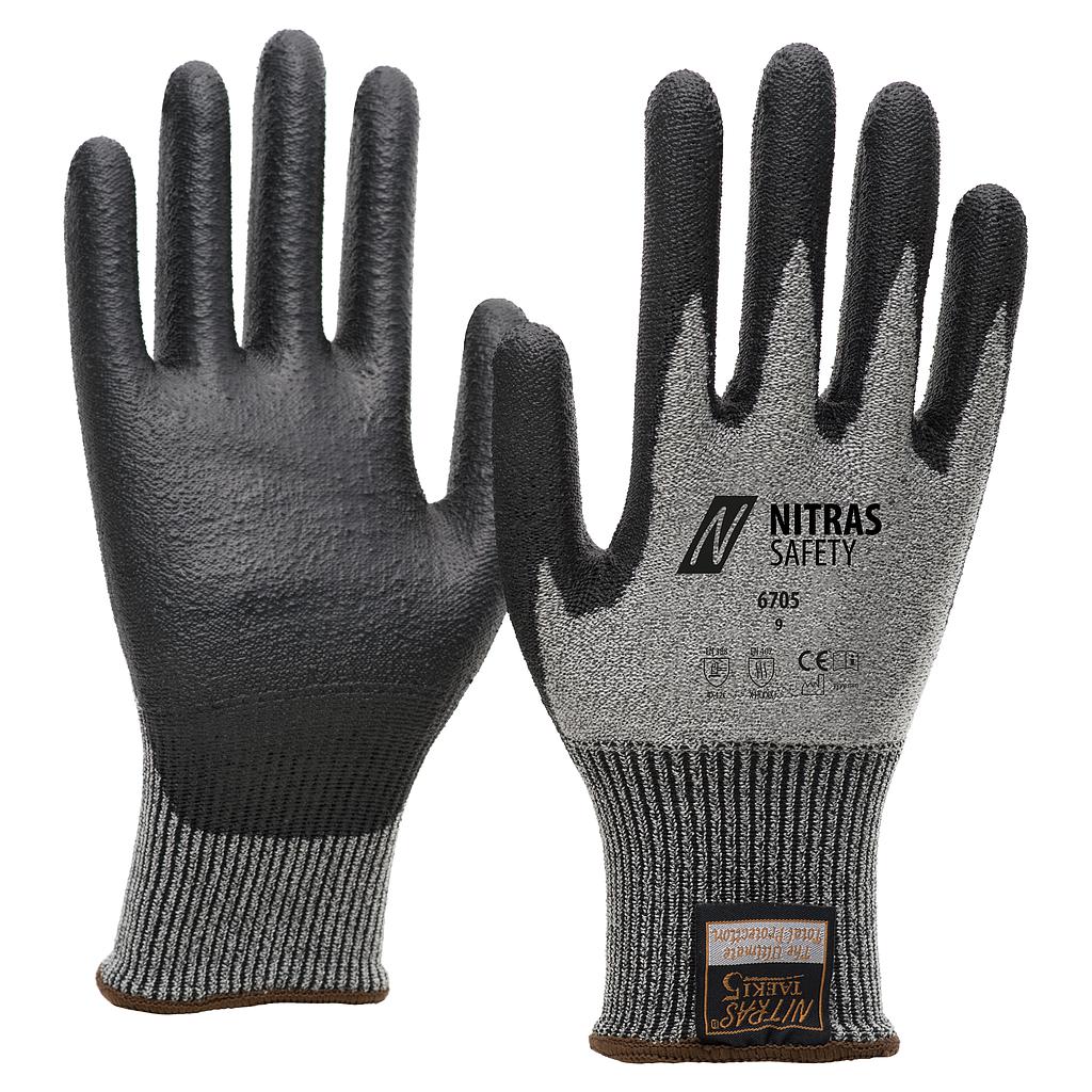 NITRAS® TAEKI Schnittschutzhandschuhe, TAEKI-Spezialgarn, grau, PU-Beschichtung, schwarz, EN 388, EN 407