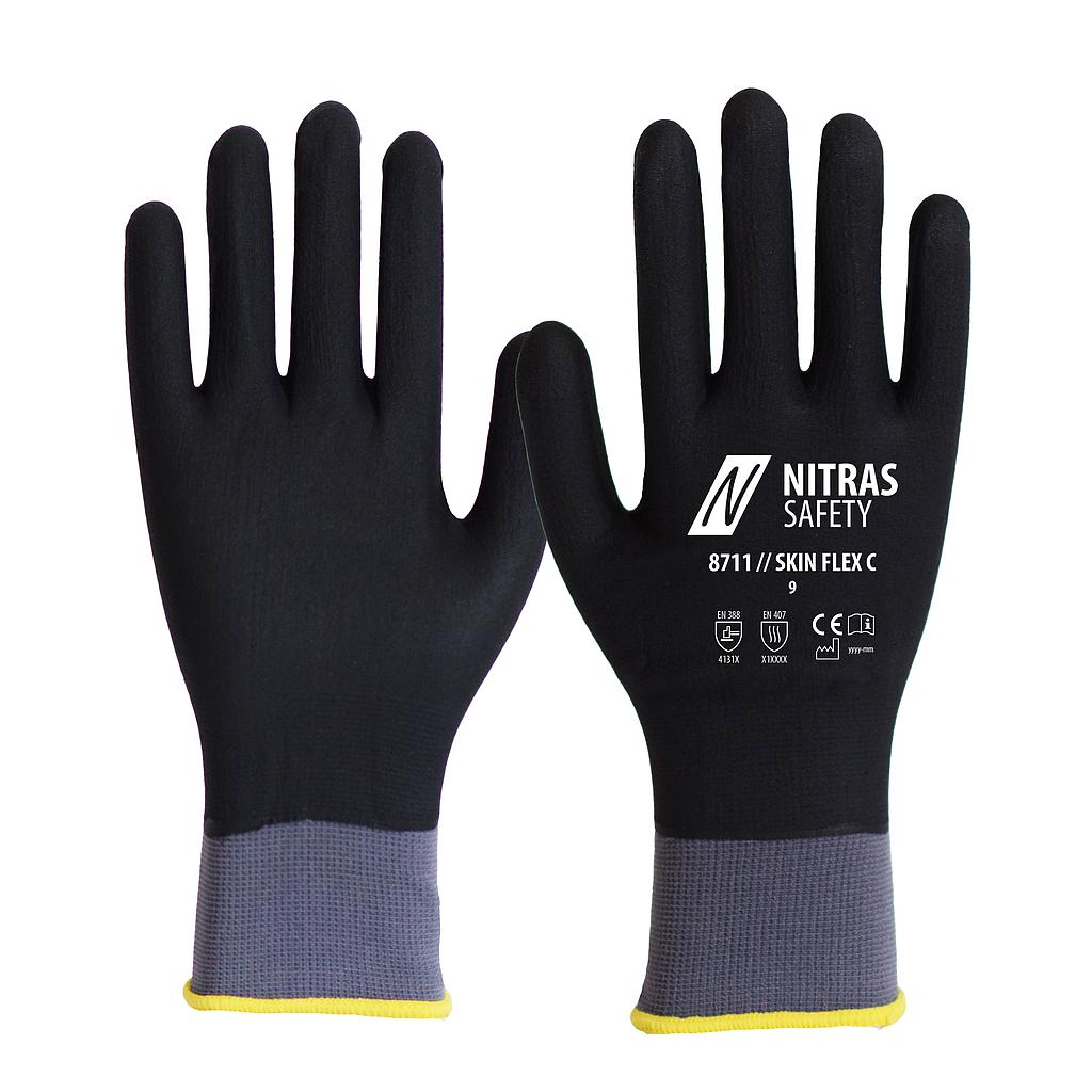 NITRAS® SKIN FLEX 3D, Montagehandschuhe, Spezial-Stretch-Strick, grau, Spezialbeschichtung, schwarz, vollbeschichtet, EN 388, EN 407, OEKO-TEX STANDARD 100®