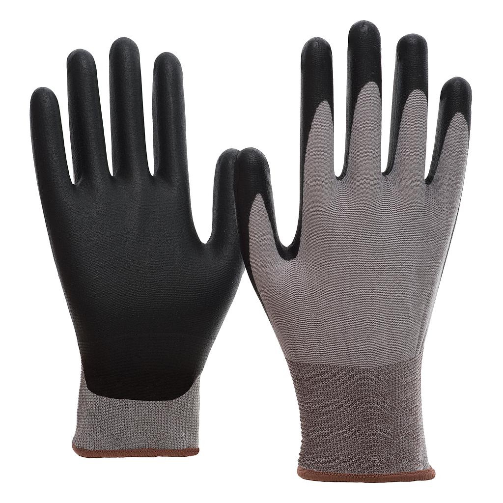 NITRAS® SKIN CLEAN, Montagehandschuhe, Spezial-Stretch-Strick, grau, PPU-Beschichtung, schwarz, teilbeschichtet auf Innenhand und Fingerkuppen, EN 388, OEKO-TEX STANDARD 100®