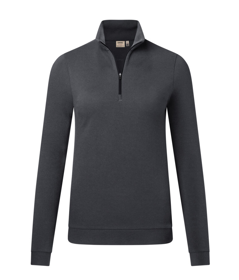 Hakro® Damen Zip-Longsleeve Piqué MIKRALINAR® ECO karbongrau
