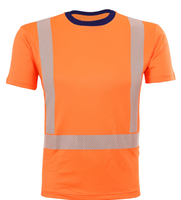 Qualitex Lyocell T-Shirt "Allround Warnschutz" mit UV-Schutz warnorange/marine