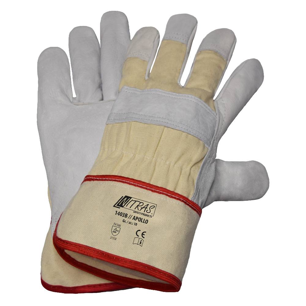 NITRAS® APOLLO, Rindvolllederhandschuhe, Baumwoll-Rücken, naturfarben, Rindvollleder, grau, EN 388