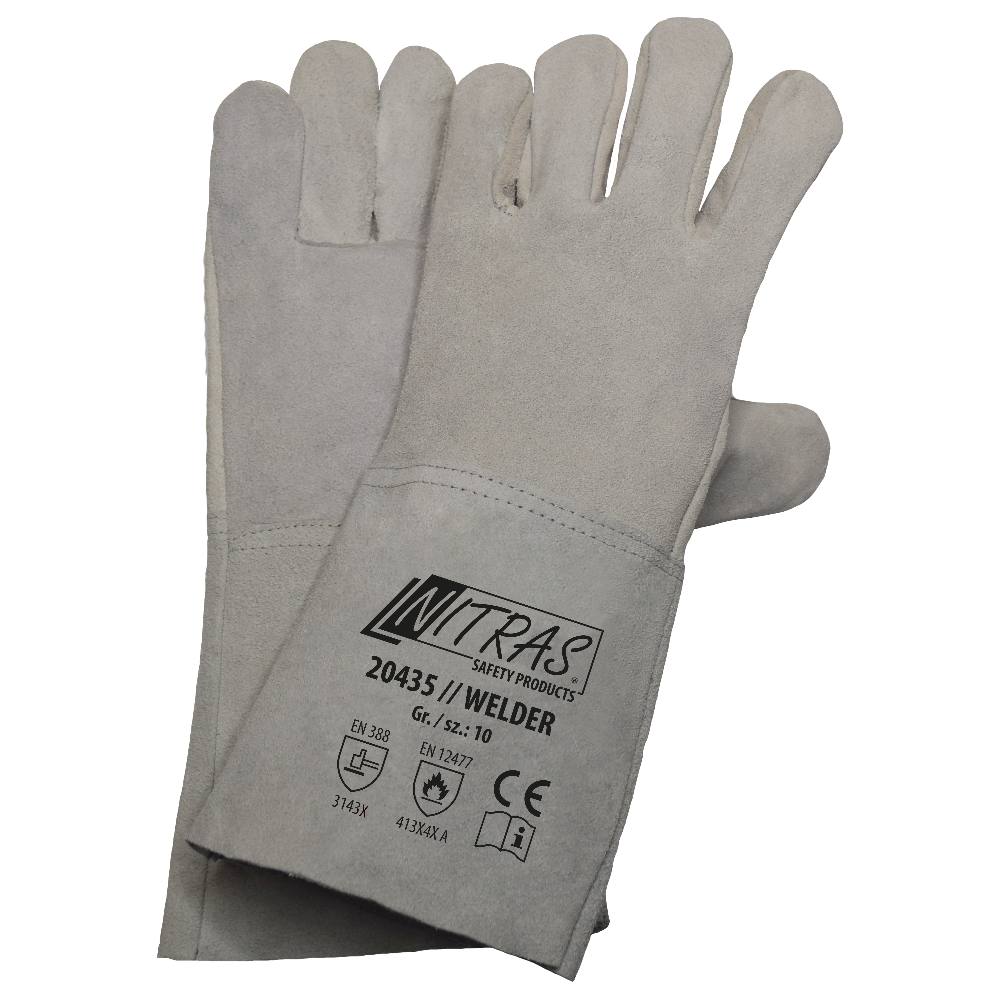 NITRAS® WELDER, 5-Finger-Schweißerhandschuhe, Spaltleder, grau, EN 388, EN 12477